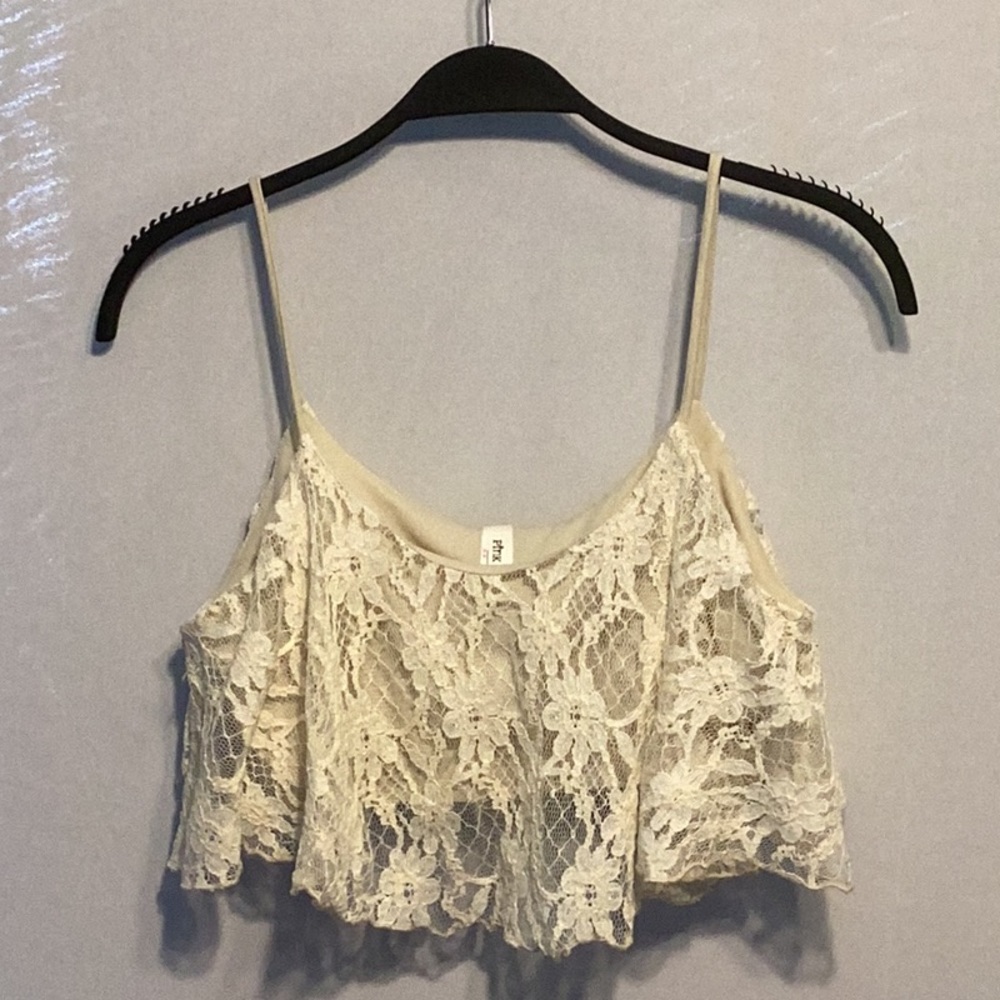 Pink Owl cropped lace camisole size small
